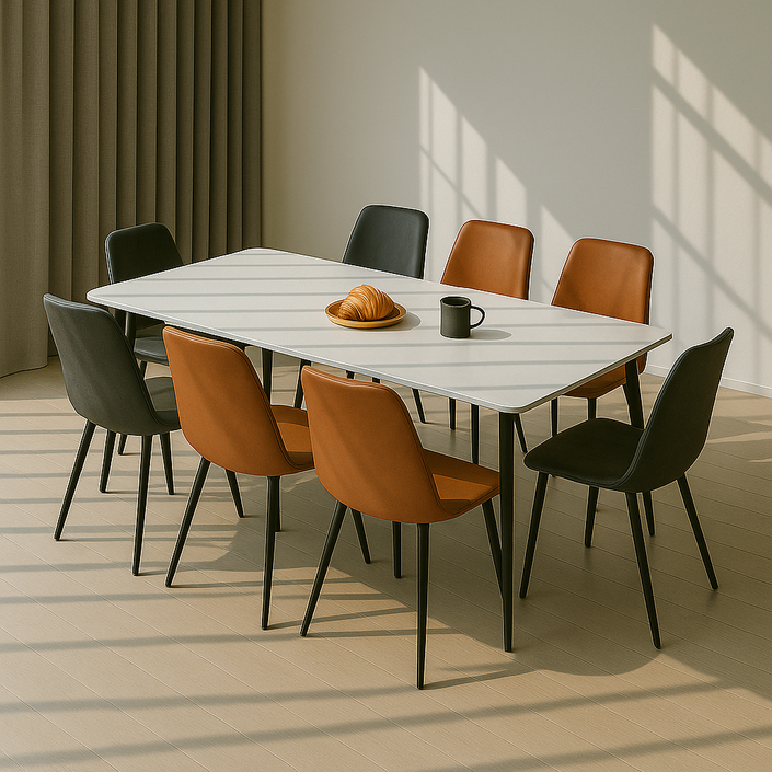 포세린 통세라믹 식탁 4인용 6인용 테이블 세트 1400 1800, 6인용, 상판 화이트  다리 블랙