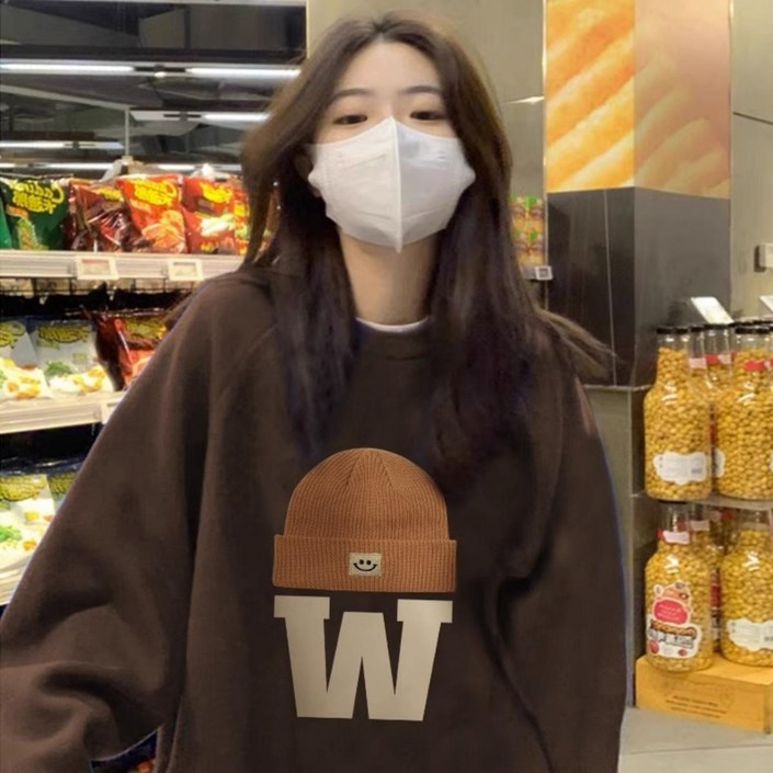 LOKEXING 여성 루즈핏 긴팔 라운드 맨투맨