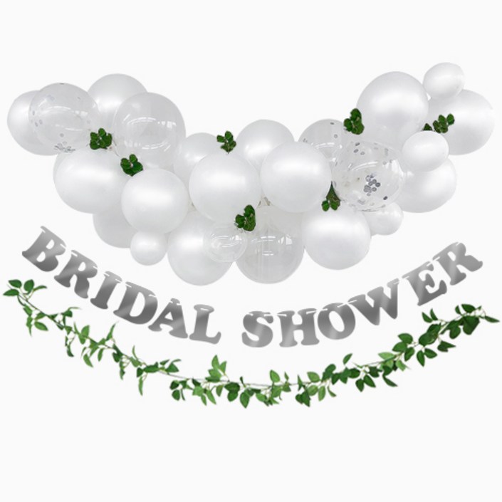 브라이덜 샤워 화이트 풍선 가랜드 세트 홈 파티 용품 장식 소품, BRIDAL SHOWER 가랜드 + 화이트 벌룬 세트