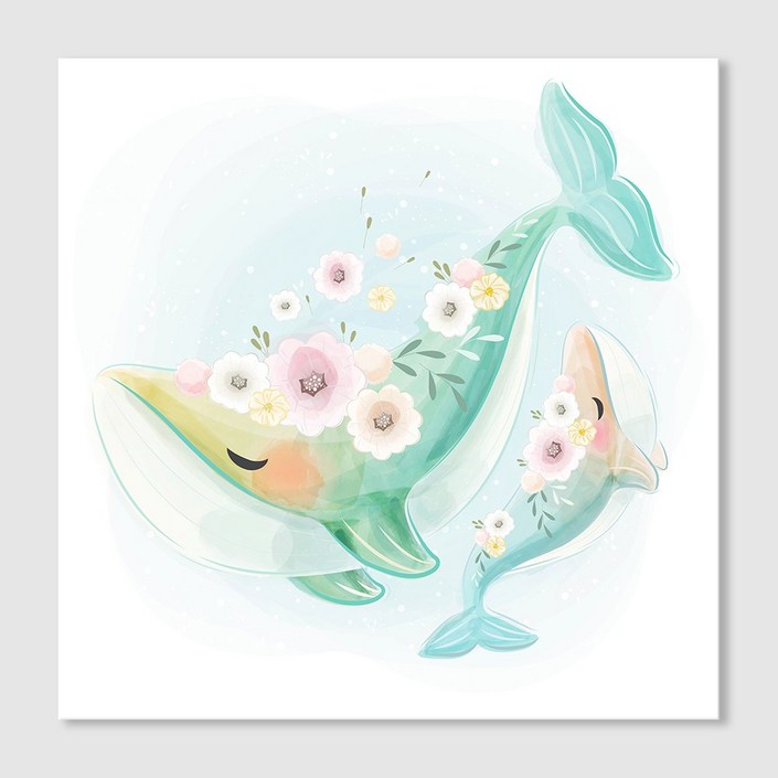 고래 일러스트 우영우 아이방 소품 상상력 캔버스 액자, 05.꽃다발 고래