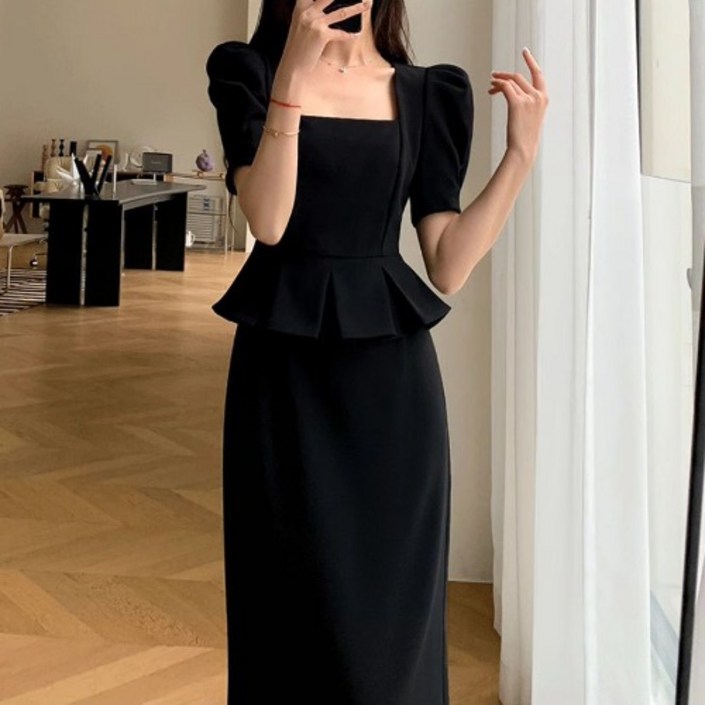 여름 연주회 상견례 결혼식 하객원피스 오피스룩 단정 스퀘어넥 원피스