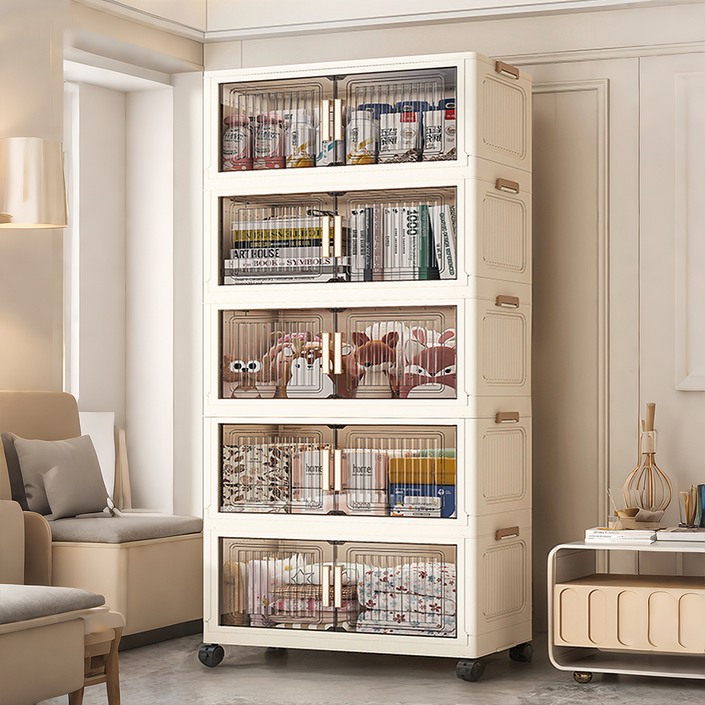 접이식 수납장 무설치 이동식 폴딩 옷장 대용량 플라스틱 정리함, 흰색