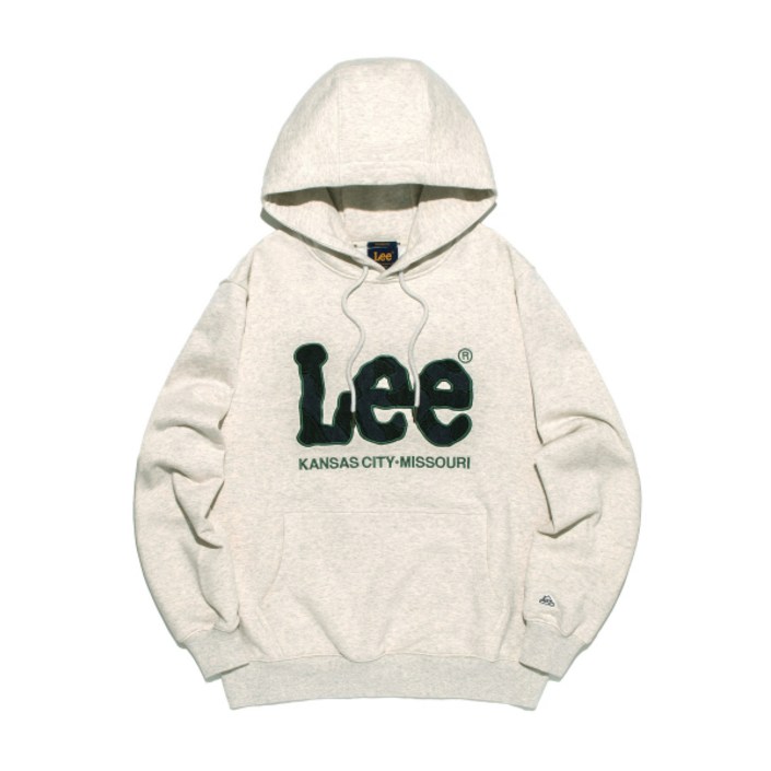 LEE 빅 트위치 데님 아플리케 후드 티셔츠 오트밀 후디 후드티