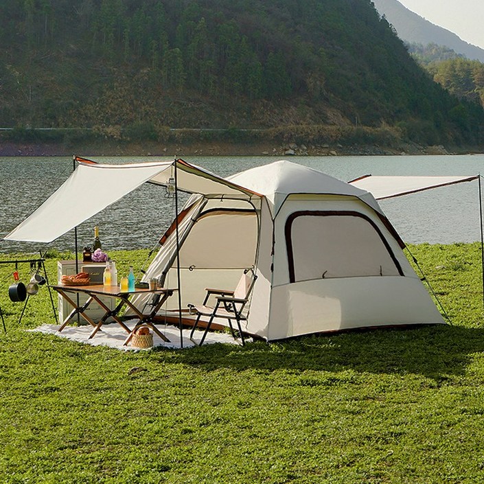 Surkat 원터치 텐트+그늘막 2in1 실버코팅 햇빛차단 캠핑용 그늘막텐트 확장형 햇빛 가리개 텐트 천막 포함