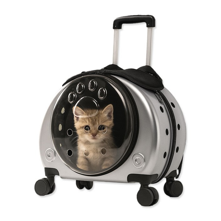 ohmore 반려동물 이동장 캐리어 가방 박스 고양이 강아지 바퀴, 1개, 실버