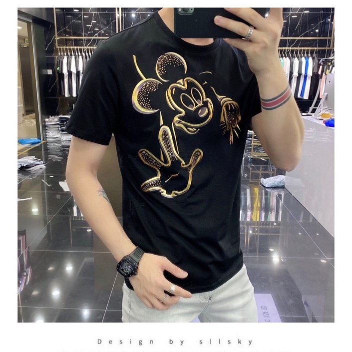 남성 여름 순면 티셔츠 미키마우스 반팔티