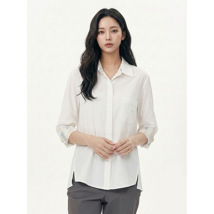 올리비아하슬러 화이트 히든 나염배색 셔츠 OHCMBL105