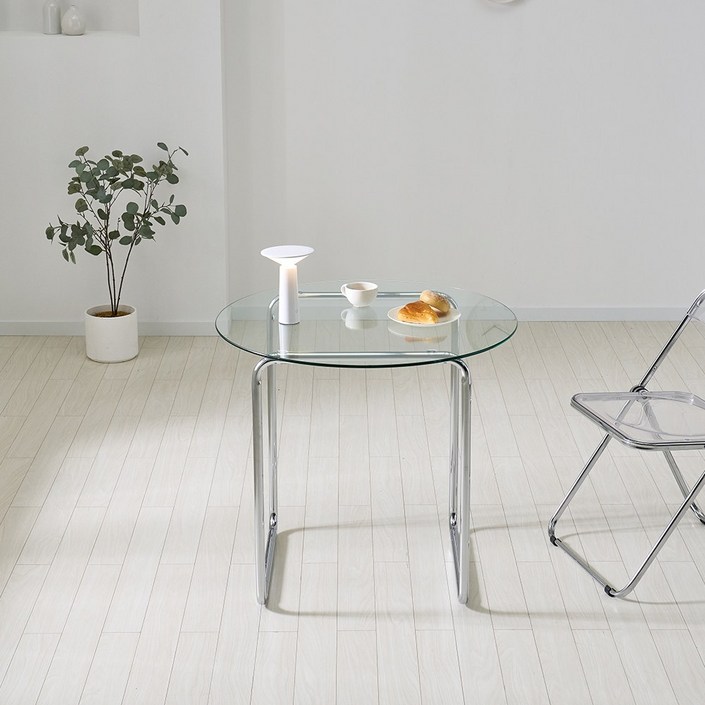 스페이스룸 클리어 높은 원형 강화유리 테이블