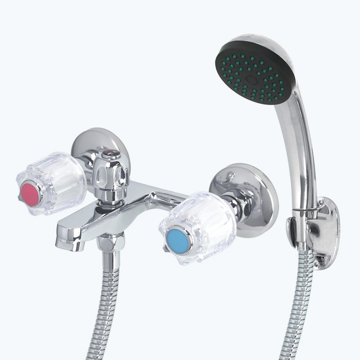 투핸들 샤워기수전 샤워 욕실수전 화장실 수도꼭지 교체 벽붙이, 1개