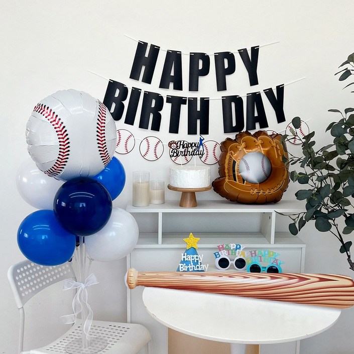 파티아일랜드 파티아일랜드 야구 풍선 생일 파티 세트 네이비 아이생일파티 KBO, 네이비