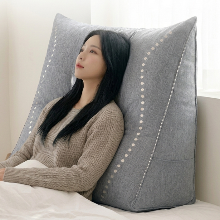 Yzontro 대형 삼각 등받이 쿠션 침대 쇼파 리넨 캔버스 등쿠션