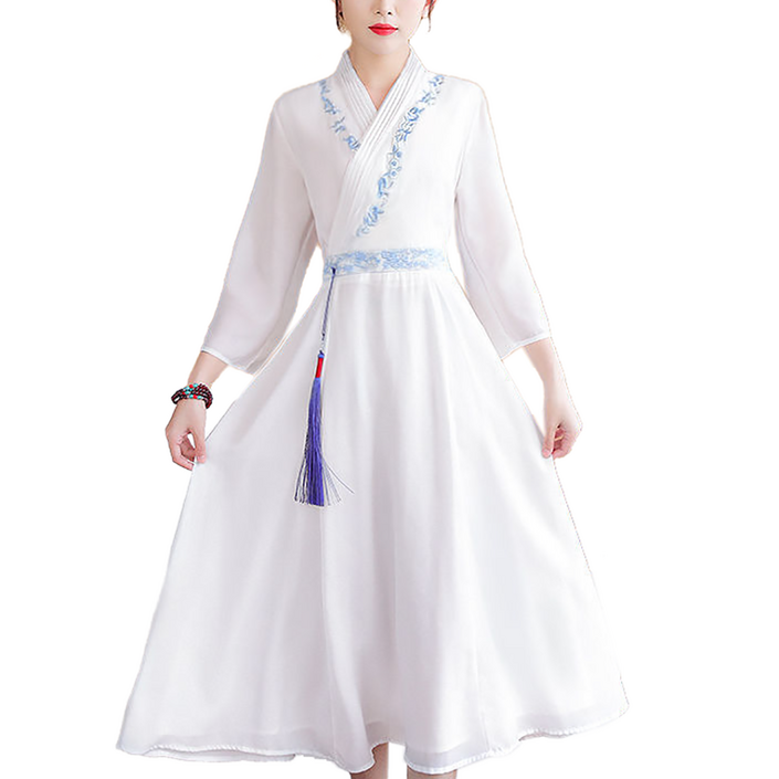 셀럽당 여성 봄여름 화이트 자수 원피스 슬림핏 퓨전한복 여성복 K1079KR