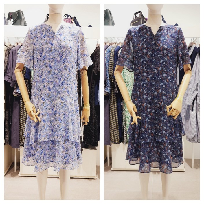 올리비아로렌 하늘하늘한 플라워 프린트 쉬폰 슬릿넥 반팔 캉캉 원피스 nc청주점 voboa4m4241