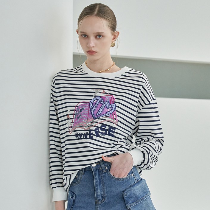 르니앤맥코이 캐주얼 하트 단가라 티셔츠 ML04TS104FJY