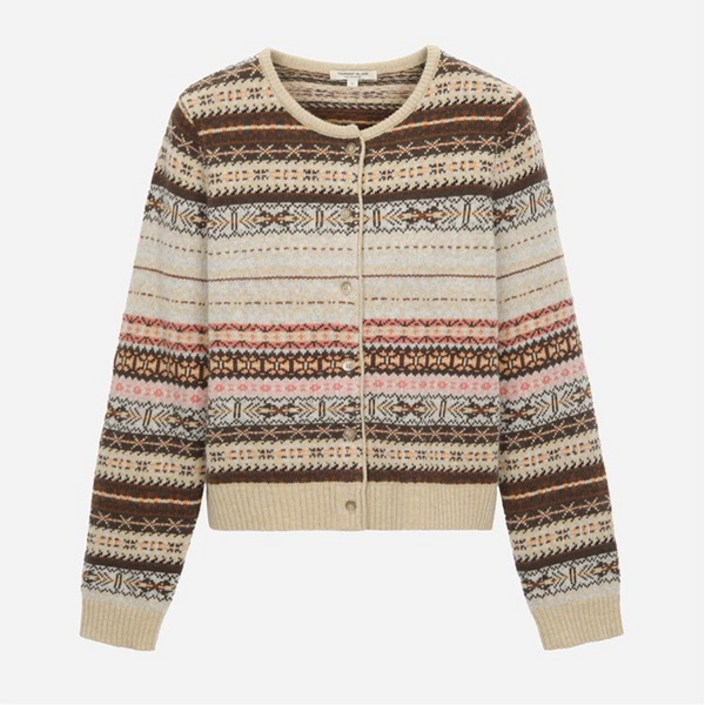 써스데이아일랜드T258MCD259W자카드 라운드넥 니트 가디건