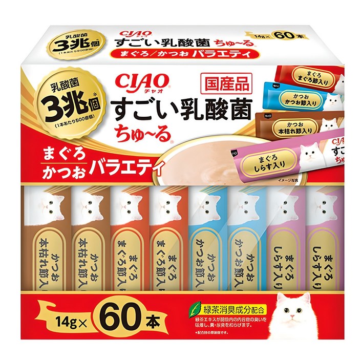 챠오츄르 고양이 스고이 유산균 버라이어티 짜먹는 간식, SC386 참치가다랑어 버라이어티, 840g, 1세트