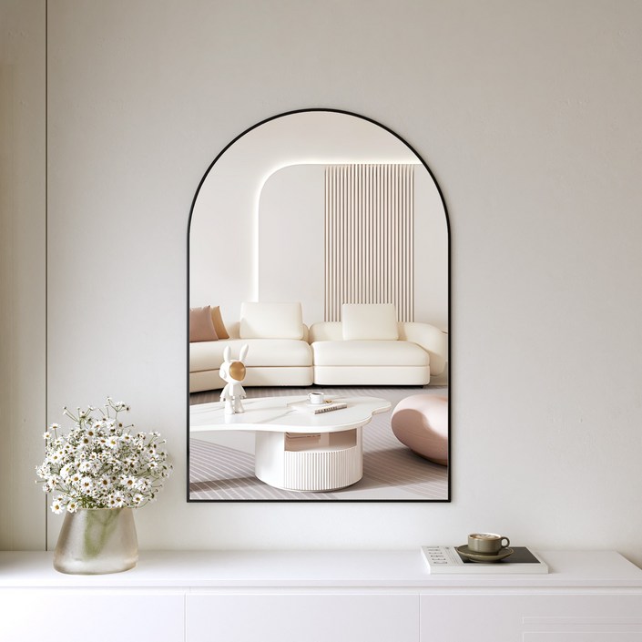 뷰티피크 아치형 벽거울 화정대거울 육실거울, 블랙41cm