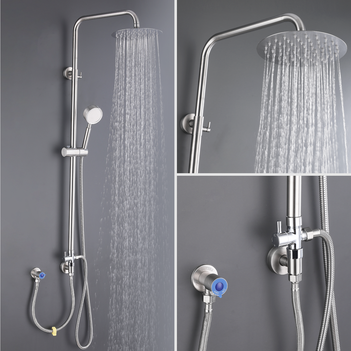 준앤코 스테인리스 분리형 해바라기 샤워바 수전미포함 샤워봉세트 샤워부스, 실버, 1개