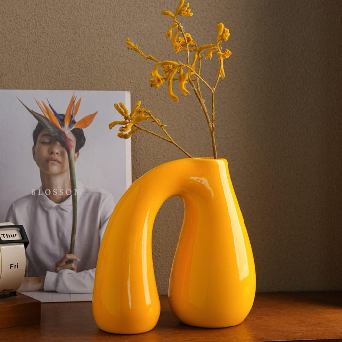 조형 화병 인테리어 소품 북유럽 감성 세라믹 화병 장식 PROBENEX, 옐로우