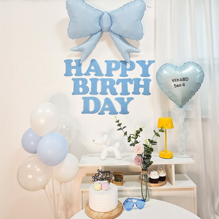 올리브파티 리본풍선 가랜드 하트 레터링 생일파티용품 세트