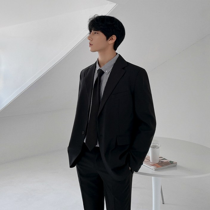 ANYOU 남성 빅사이즈 검정정장 사계절 경량캐주얼 수트 자켓