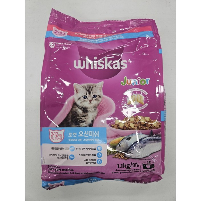 위스카스 전연령용 고양이 주니어 오션피쉬 건식사료, 1.1kg, 3개, 해산물