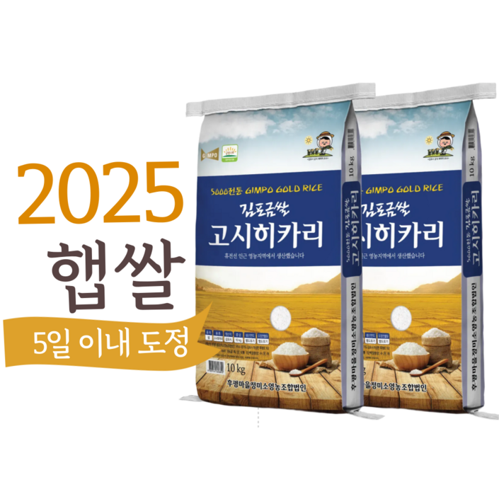 초신선 2025 햅쌀 5일내 도정 직배송 프리미엄 김포금쌀 고시히카리 후평리정미소, 2개, 10kg