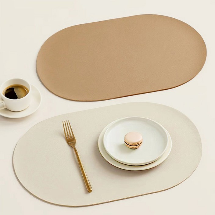 코지스 타원형 북유럽 가죽 방수 식탁매트 4개 세트, 베이지 2장 아이보리 2장, 1개