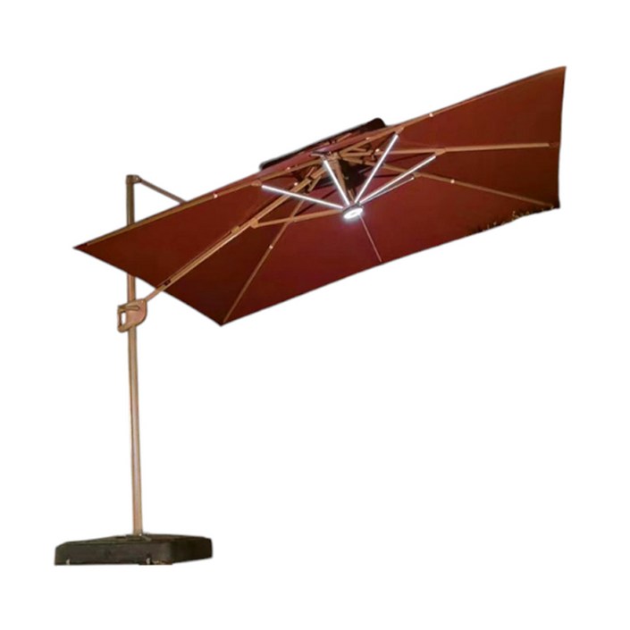 대형 태양광 파라솔 리모컨 조명조절 야외용 자외선차단 캠핑용 야외카페 햇빛가리개 베이지 브라운 레드 초록, 고급형 자홍색(리모컨형)