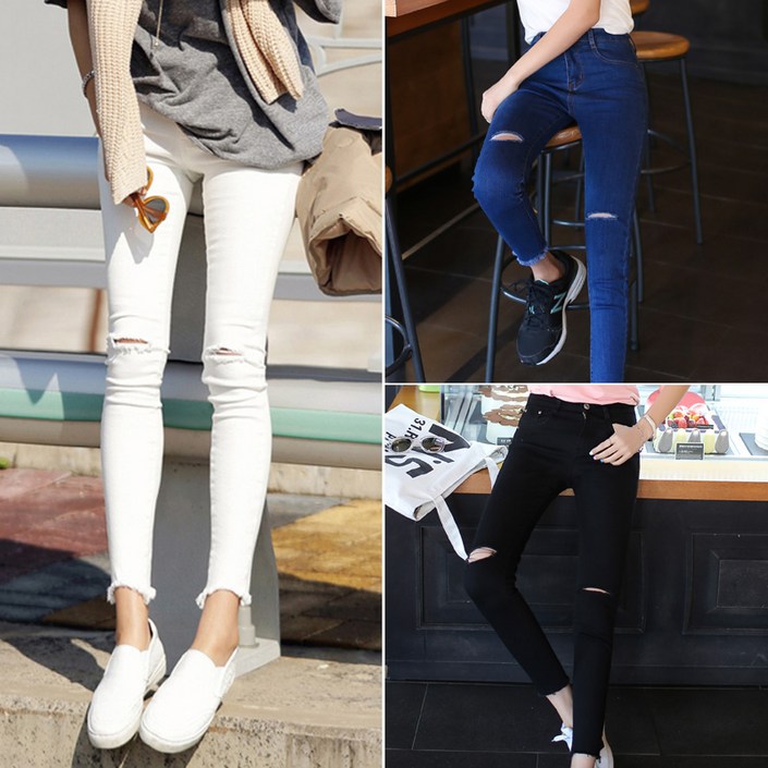 여성용 청바지 스판키작녀 9부 엉찢 컷팅 슬림일자진 빅사이즈 청바지