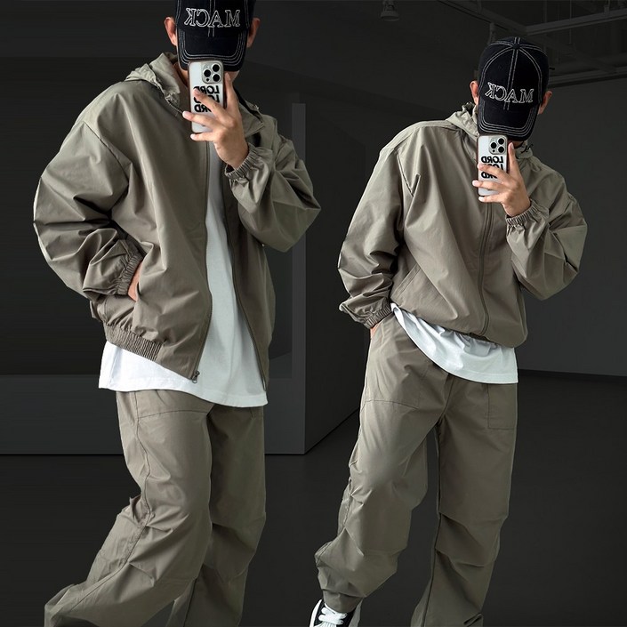빠델 투웨이 후드집업  카고 와이드 스트링팬츠 트레이닝 셋업
