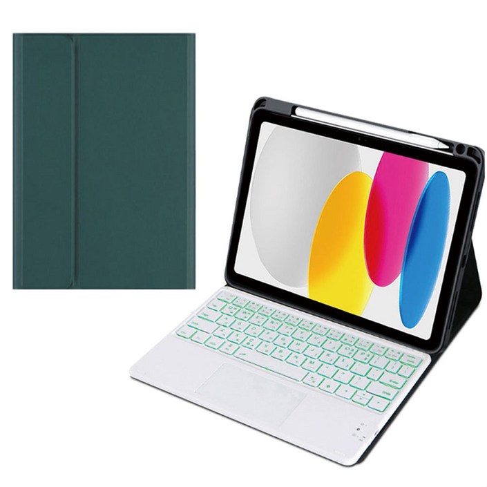 아이패드 애플펜슬 수납 led트랙패드 블루투스 키보드케이스, 다크그린