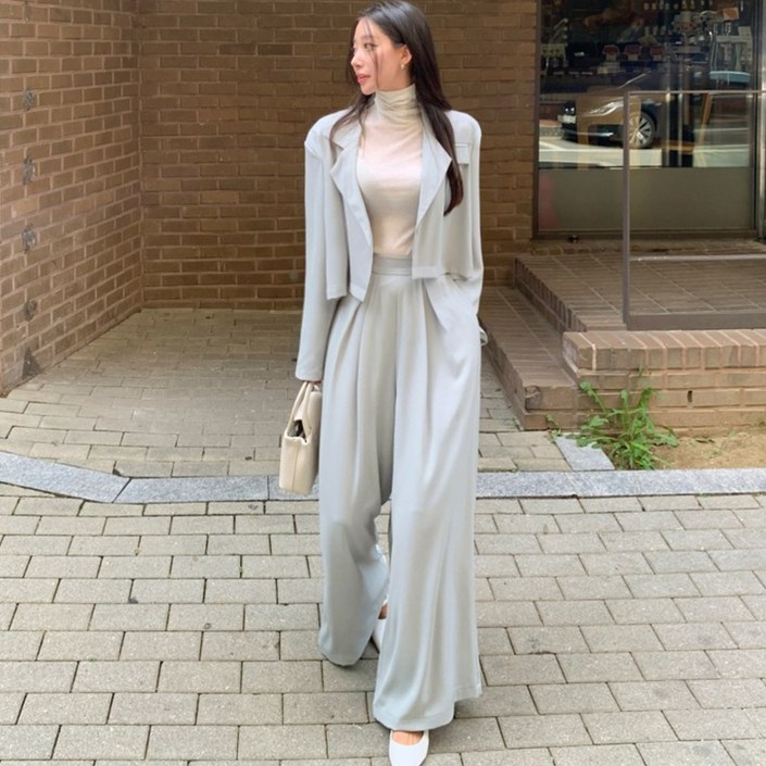 떳다그녀 타브 크롭 자켓 슬랙스 세트