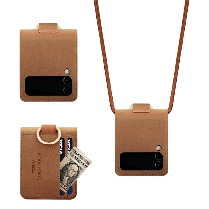 비유어산타 Z플립3, Z플립4케이스 이태리원단 사용 카드 나폴리 베네치아 멀티스트랩세트