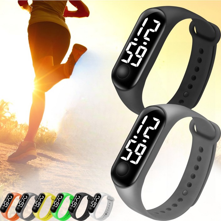 프리소 초경량 LED 건강 방수 스포츠 손목 시계 밴드형, 블랙그레이, 1개
