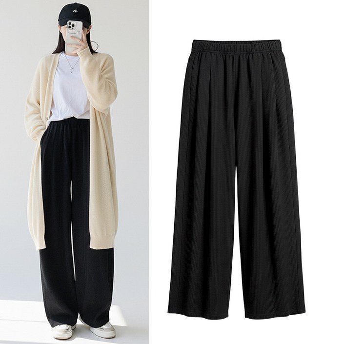 스토리원 WM-FWBT052 여성 3타입 일반/기모/램스킨 와이드 밴딩 팬츠