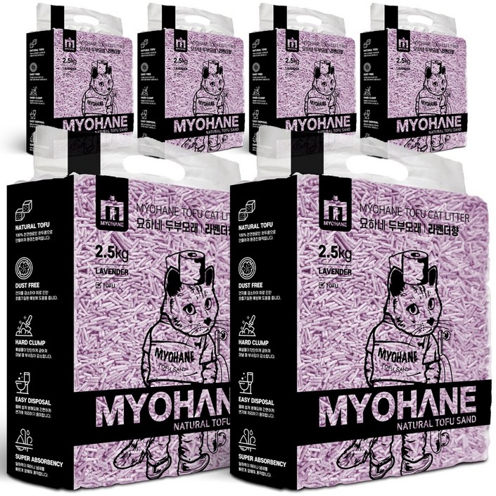 제이앤제이몰 묘하네 냄새 싹 잡아주는 가는입자 고양이 두부모래, 2.5kg, 6개, 완두콩두부모래 라벤더향