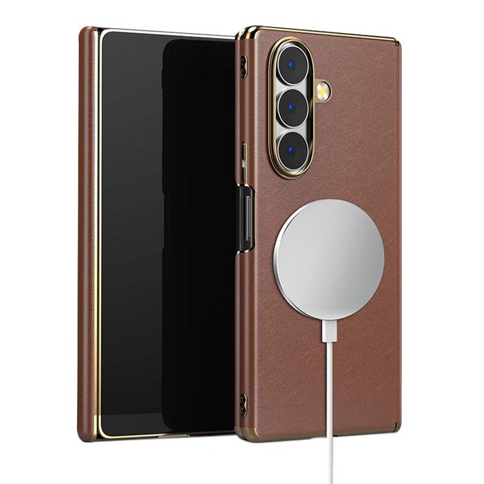 YINUO 갤럭시 Z 폴드 천연 가죽 magsafe 듀얼 중축 힌지 보호 후면 케이스