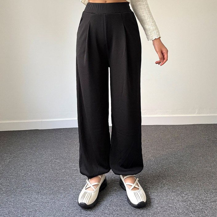 언더샤인 여성용 원턱 밴딩 와이드 일자 조거 슬랙스 바지