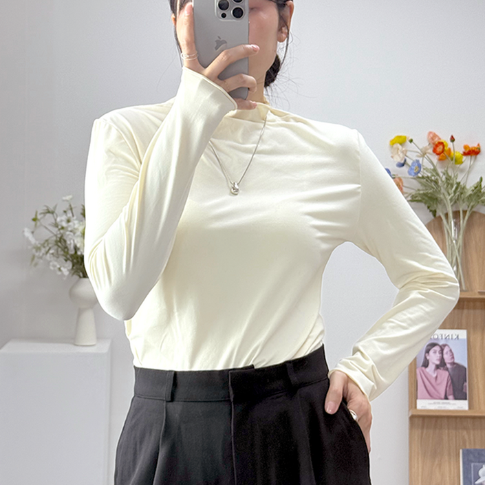 사수바리 피치기모 프릴 반목 폴라티 이너 티셔츠
