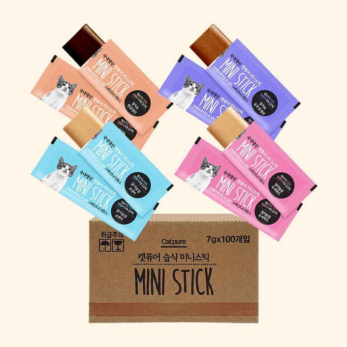 캣퓨어 미니스틱 콤보 4종 세트 고양이 대용량 간식, 200개, 7g, 닭가슴살시푸드연어, 참치등푸른생선흰살생선