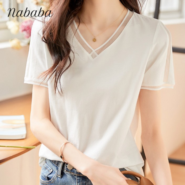 나바바 NT293 여성 베이직 심플 브이넥 반팔 티셔츠