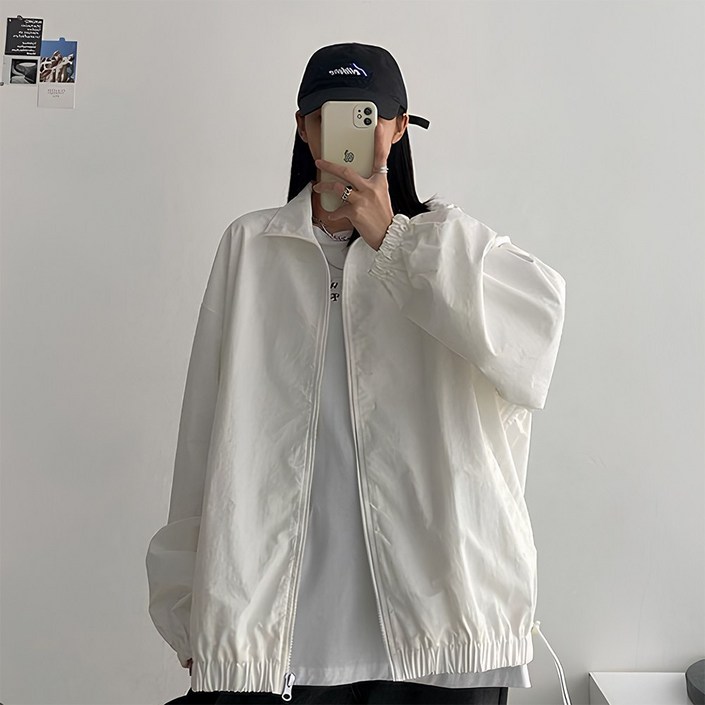 지쥬 여성 오버핏 초경량 무지 바람막이 블랙화이트 자외선 보호 가벼운 점퍼 m3xl