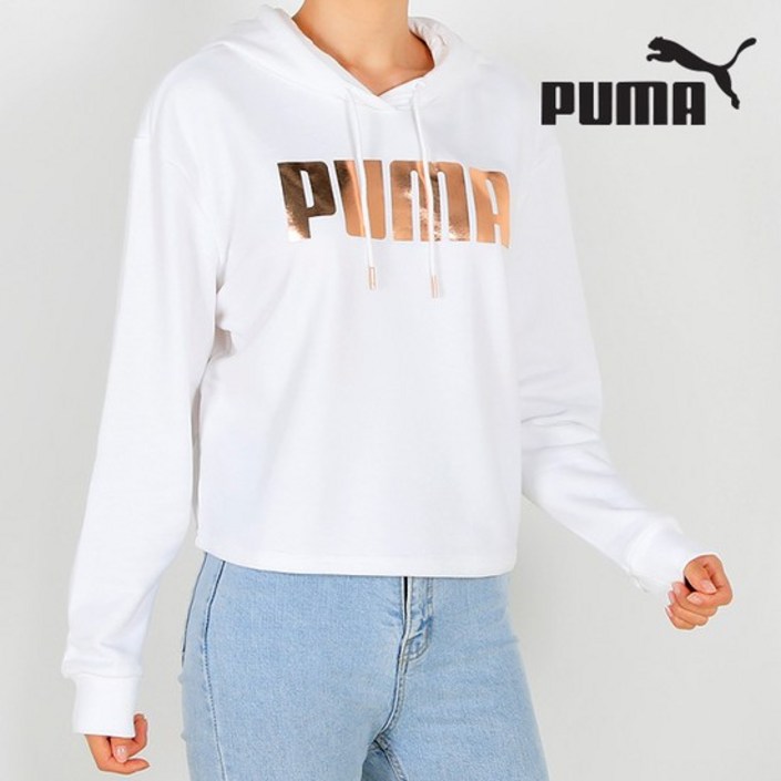 푸마 여성 홀리데이팩 후디 그래픽 로고 후드 티셔츠 58184902