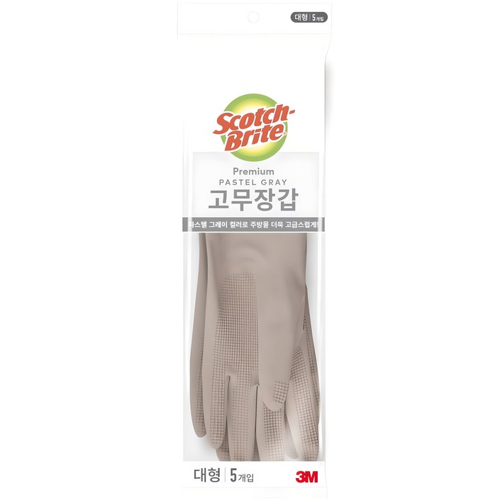 스카치브라이트 프리미엄 고무장갑 5개입, 파스텔그레이, 대L, 1세트