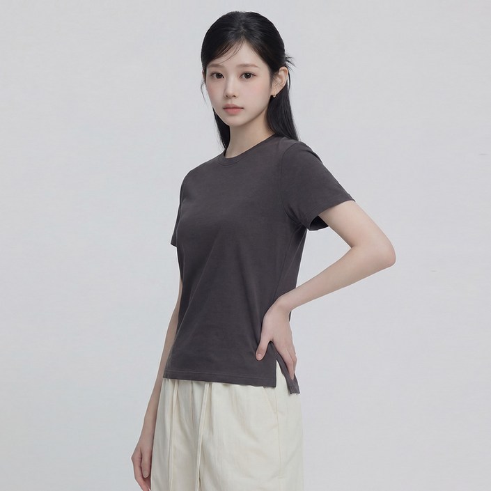 엠제이스타 베이직 데일리 옆트임 무지 반팔 티