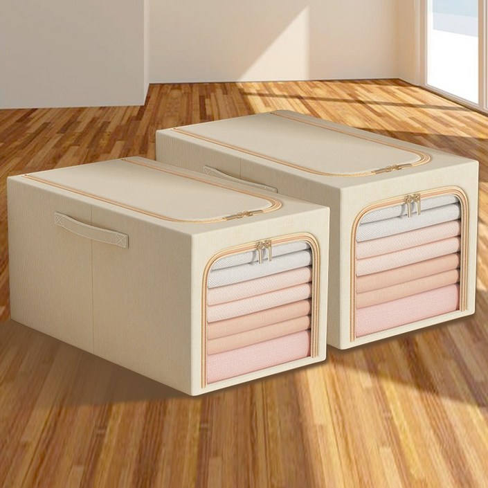 마벨인홈 대용량 프리미엄 슬림 60L 의류 이불 정리 리빙박스, 베이지, 2개