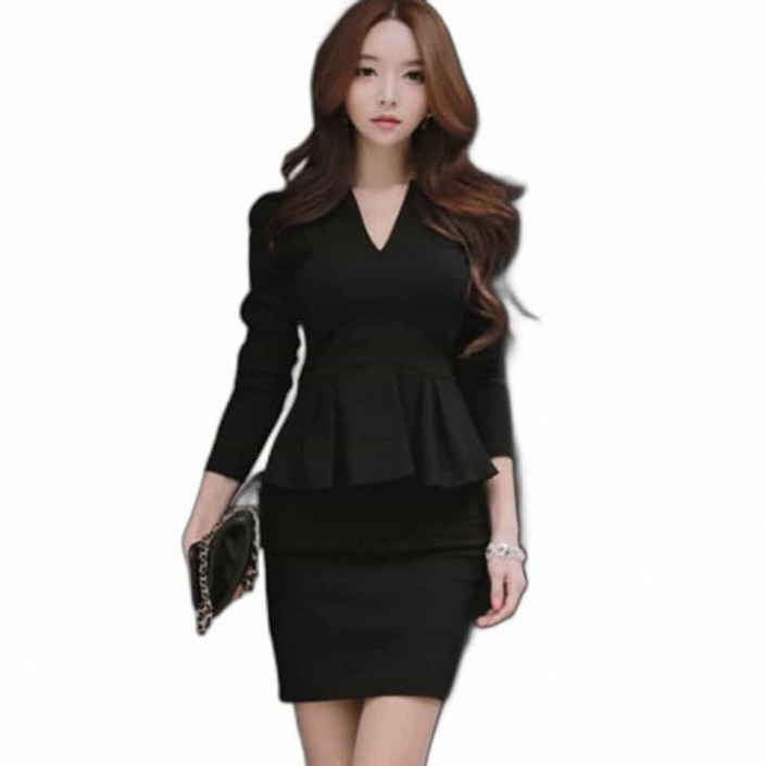 브이넥 하객 원피스 여자한벌원피스 긴팔원피스 가을원피스 트위드원피스 스판원피스 오피스원피스 직장원