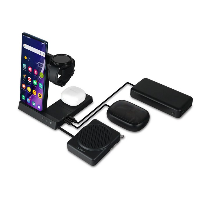 나비 6in1 올인원 갤럭시 플립 폴드 아이폰 갤럭시워치 애플워치 에어팟 버즈 무선이어폰 유선 무선 충전기 거치대, 1개, 블랙