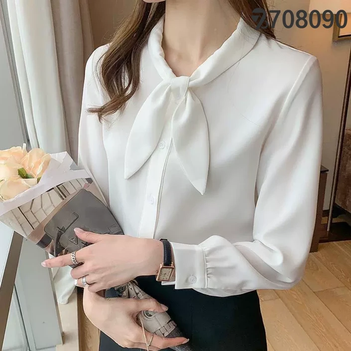 708090 봄 여성 스타일리쉬한 블라우스 리본 톱 셔츠
